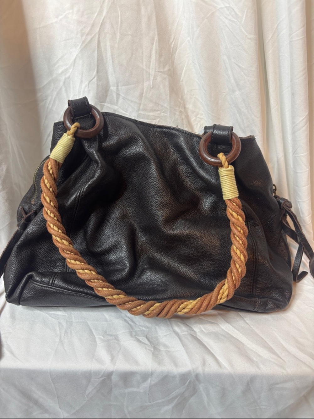 Banana Republic Black Leather Shoulder Bag with Twisted Rope Handle